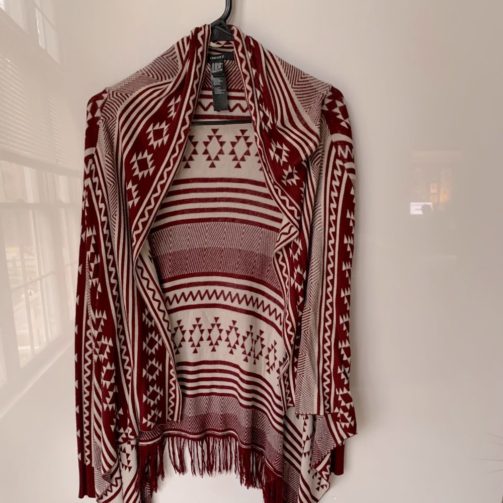 Fringed Cardigan in Tribal Native Southwest Print
